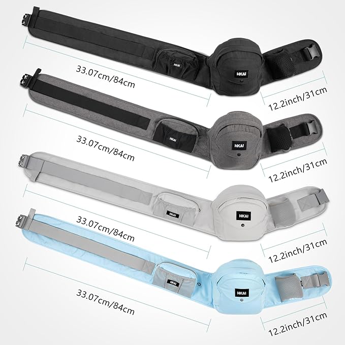 HKAI Baby Hip Carrier, Mom's Choice Award Winner, Adjustable Waistband & Breathable Mesh, Ergonomic Carrier with Non-Slip Hip Seat Surface for Newborns & Toddlers, Light Blue