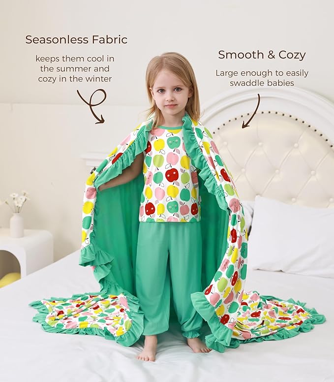 Premium Baby Blanket for Girls, Stretchy Quilt, Soft Crib Bedding for Newborn Baby and Toddler, Ruffle Nursery Blanket for Kids, Viscose Made from Bamboo, 50''x50'' Apple One Size