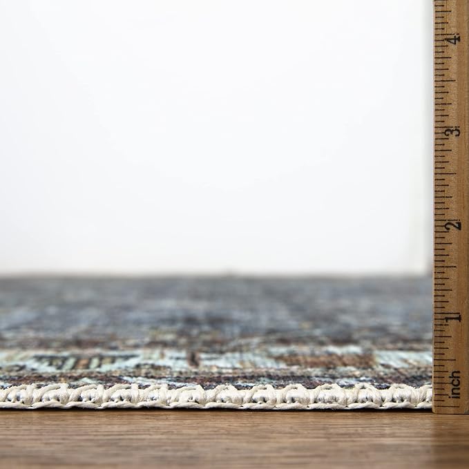 Bloom Rugs Washable Non-Slip 7 ft Runner - Blue/Beige Traditional Runner for Entryway, Hallway, Bathroom, and Kitchen - Exact Size: 2.5' x 7'