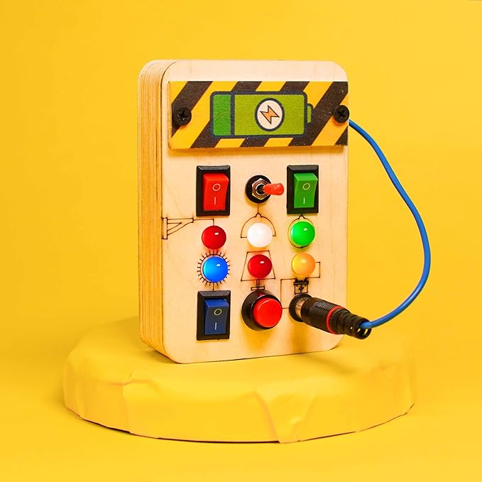 Busy Board V1.5 with LED Light, Sensory Toys for Toddlers 1-3, Montessori Toys with Toggle Switch, Travel Toys for Educational Toddler Activities for 1 2 3 4 Y Old Boys & Girls, Beige