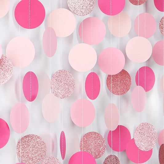 Hot-Pink Rose-Gold Party Decorations Garland - 52ft Wedding Bridal Shower Hanging Decoration Streamers Banner,Baby Girl Birthday Bachelorette Engagement Mohters Brunch Decor Panduola