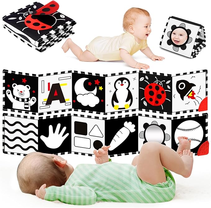 High Contrast Baby Toys for Newborn - Tummy Time Black and White Baby Toys for 0-3-6-12 Months - Soft Montessori Visual Stimulation Sensory Infant Book - Gift for Boys Girls