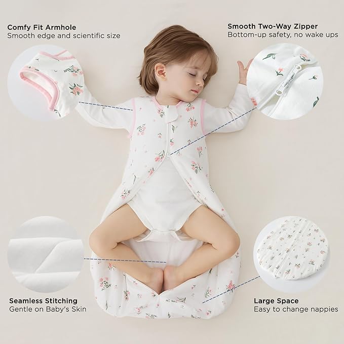 Duomiaomiao 1.5 TOG Baby Sleep Sack 100% Cotton Four Season Baby Wearable Blanket, Breathable Comfy Toddler Sleeping Sack