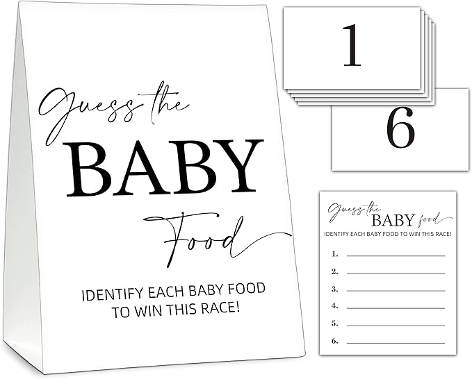 Guess The Baby Food Game, Modern Black and White Baby Shower Game Card Set, Minimalist Boy Girl Gender Neutral Baby Shower Supplies-B04