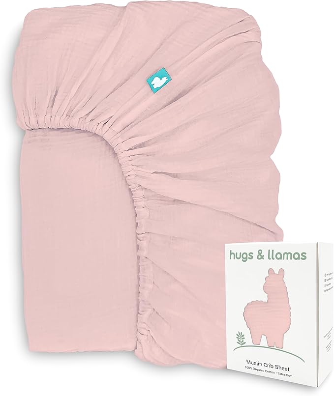 Hugs & Llamas - 100% Organic Cotton Muslin Fitted Sheet for Boys & Girls | Neutral Organic Crib Sheets