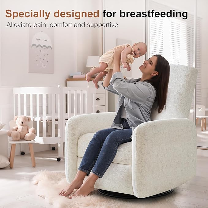 Nursery Rocking Chairs, 270° Large Power Swivel Glider Rocker Recliner w/USB & Type-C Charging Port, Rotating Rocking Reclining Nursing Chair for Breastfeeding, Living Room,Bedroom,Beige