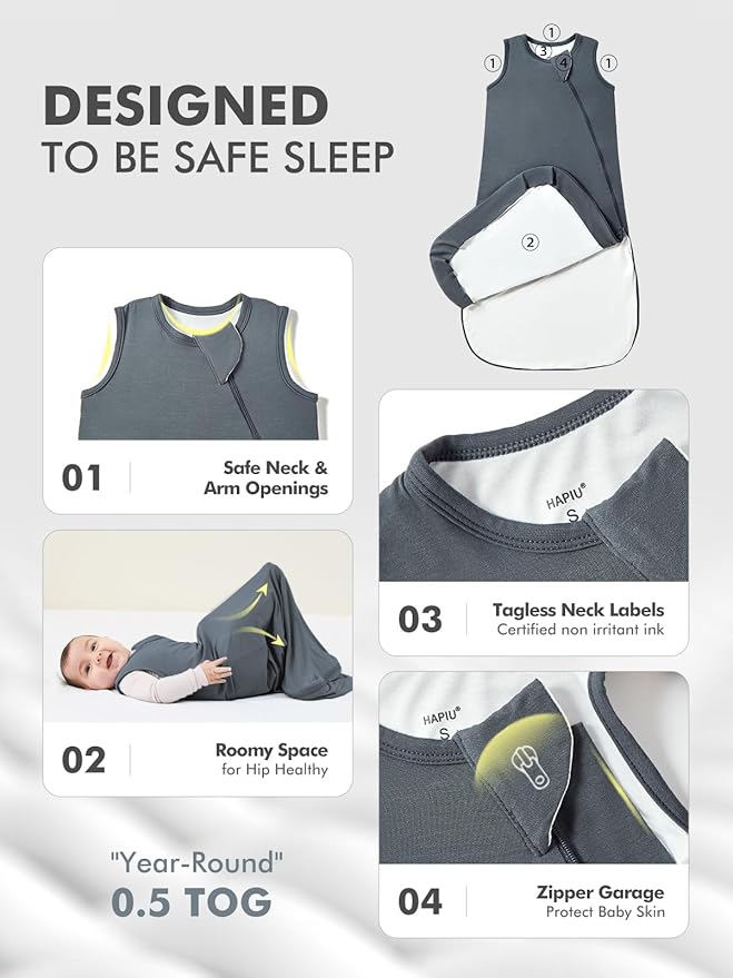 HAPIU Unisex Rayon Made from Bamboo Baby Sleep Sack TOG 0.5, 2-Way Zipper YKK, Wearable Blanket Toddler