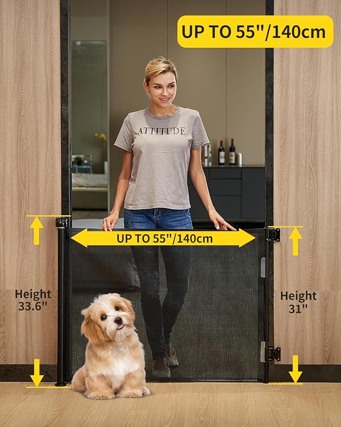 DEAR LOV 2 Pack Retractable Baby Gate,Mesh Baby Gate or Mesh Dog Gate,33" Tall,Extends up to 55" Wide,Child Safety Gate for Doorways, Stairs, Hallways(Black,33"x55"