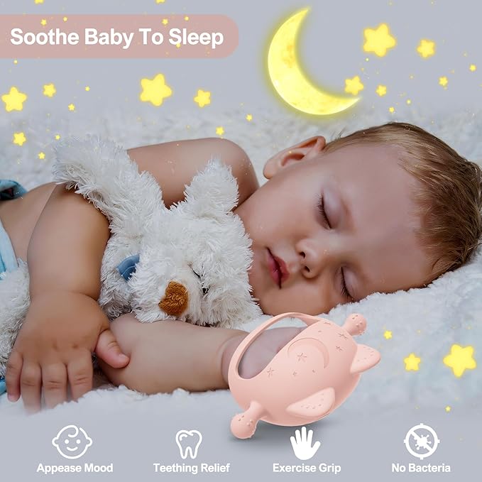 Silicone Teether Toys for Babies 0-6 Months, Never Drop Baby Chew Toys for Teething Relief, Ideal Gifts for Baby Shower (Cartoon Cat)