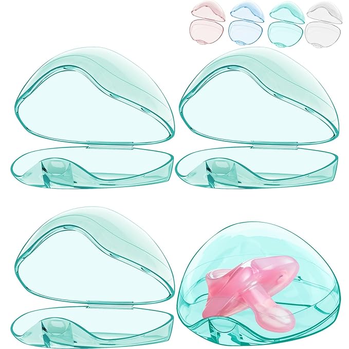 Smlpuame Pacifier Case,4 Pack BPA Free Pacifier Holder Case,Transparent Container Box for Baby Binky(Not Included),Essential Pacifier Accessories,Alway Keep Paci Clean,Easy to Clean(Green)