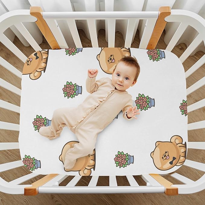 Baby Crib Sheets Kawai Pomeranian Crib Sheets for Boys Girls,Neutral Bassinet Toddler Bed Play Sheets Breathable Soft and Portable 52 * 28 * 9in