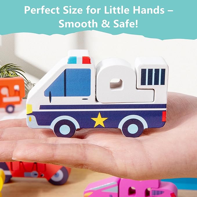 52 Pieces Wooden Alphabet Transportation Puzzle for Kids Ages 3+, ABC Learning Toys with Vehicles, Montessori Educational Toy for Toddlers, CPC Certified Alphabet Blocks for Boys and Girls