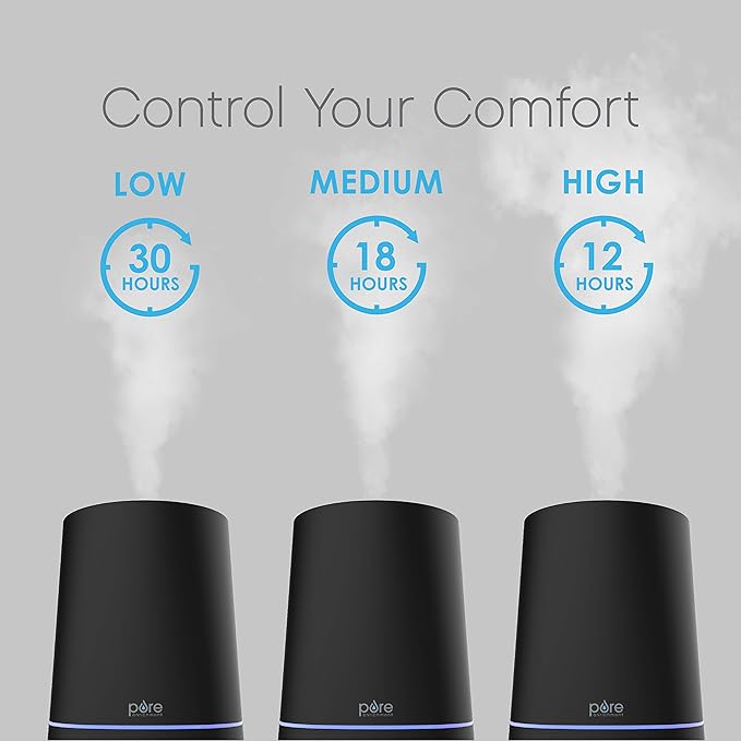 Pure Enrichment HUME Max - Easy Top Fill Ultrasonic Cool Mist Humidifier, 3.7 L (1 Gallon) Tank, 3 Mist Settings + Auto Shut-Off Timer - Ideal for Large Bedrooms, Baby Nurseries and Offices (Black)