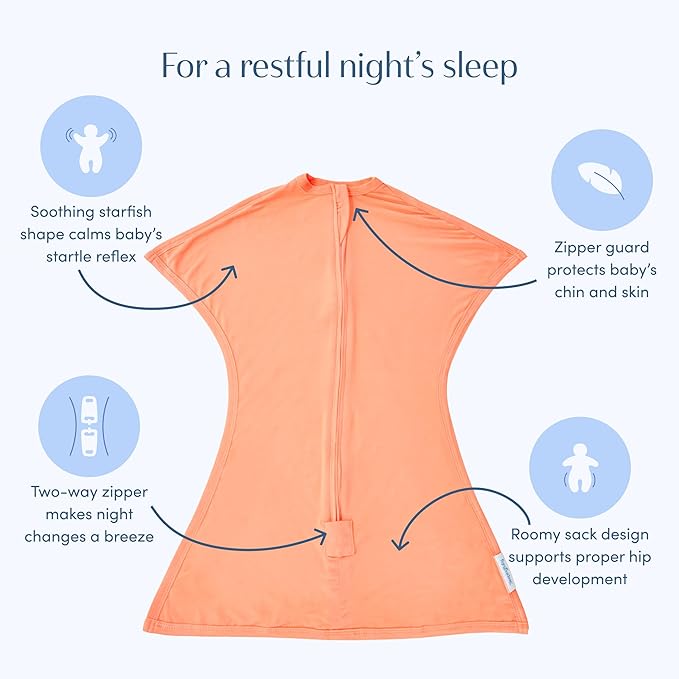 SleepingBaby EverSoft Zipadee-Zip Transition Swaddle - Roomy Wearable Blanket with Two Way Zipper - Viscose from Bamboo - Peach Fuzz, Large (12-24 Month)