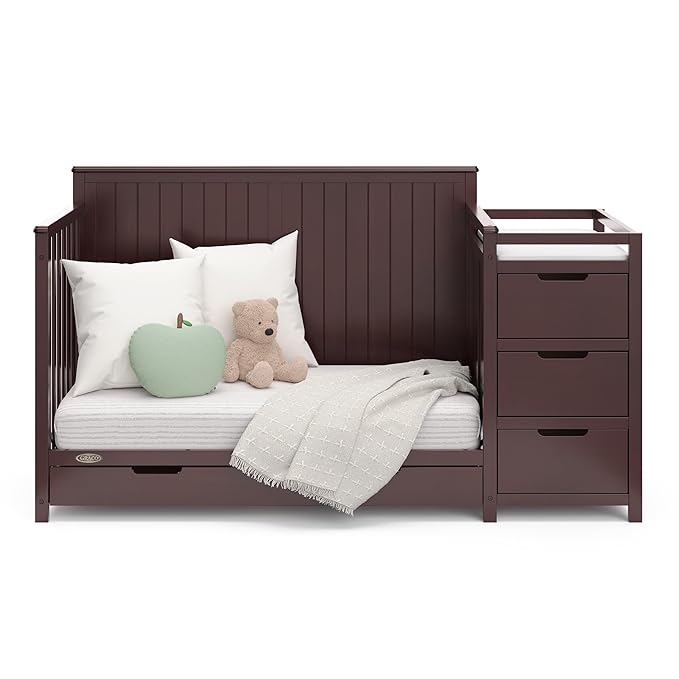 Graco Hadley All-in-One Convertible Crib & Changer (Espresso) – GREENGUARD Gold Certified, Fits Standard Crib Mattress, Converts to Toddler Bed and Full Bed, 4 Adjustable Mattress Heights