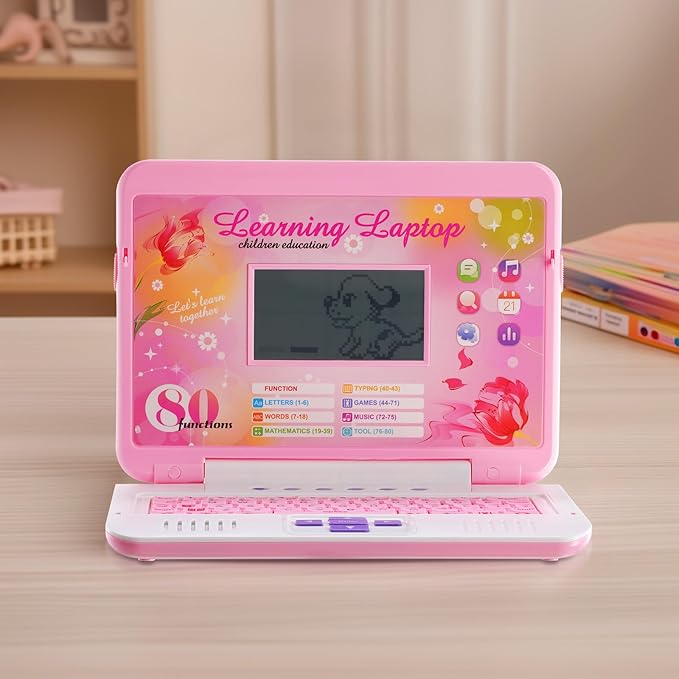 LESHITIAN Kids Laptop - 80 Learning Activities to Learn Alphabet, Words, Mathematics, Play Games and Music - Educational Learning Computer for Kids Ages 5+