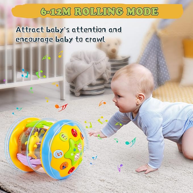 M SANMERSEN Baby Boys Toys 6-12 Months, Babies Ocean Rotating Lights Up Musical Toys for 0-6 12-18 Months Newborn Infant Crawling Tummy Time Toys 1 2 3 Baby Gifts - Blue