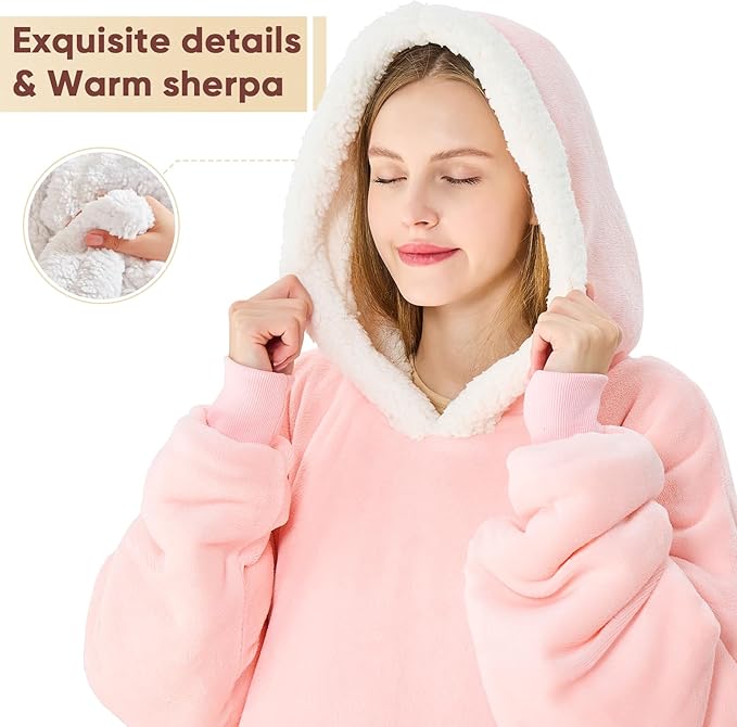 yescool Wearable Blanket Hoodie - Gifts for Women Her Girlfriend, Birthday Christmas Gifts For Mom, Oversized Flannel Sherpa Blanket Sweatshirt, One Size Fits All (Pink light)