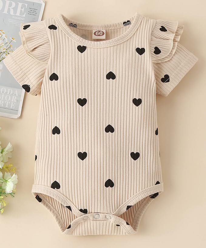 Fullfamous Baby Girl's 3pc Rib Frill Long Sleeve Romper and Pant Set