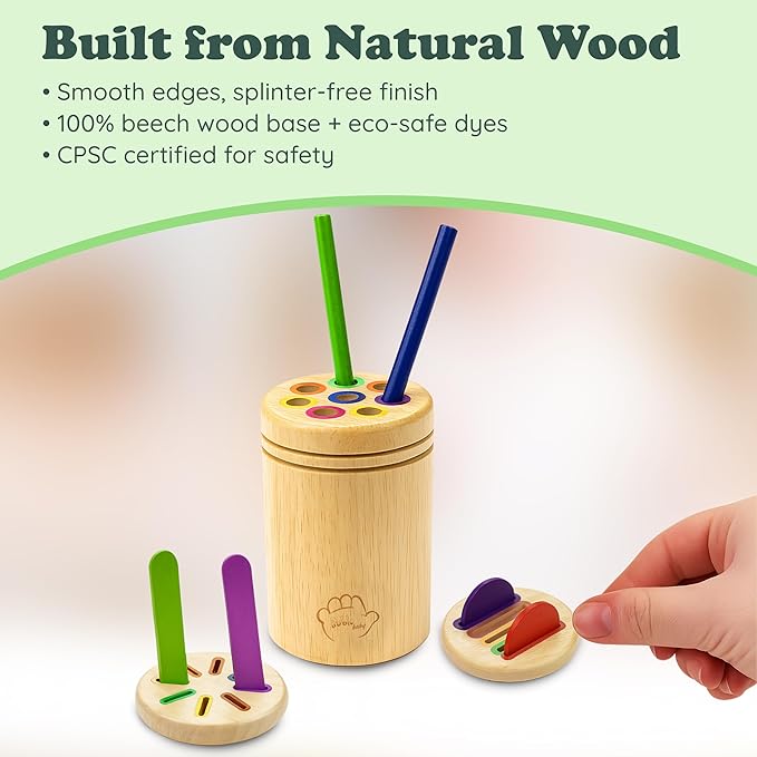 Bublo Baby Montessori Toy for 1–3 Year Olds – 46-Piece Wooden Color Sorting & Stacking Set – Fine Motor Skills Educational Preschool Toy – Travel-Friendly Montessori Gift for Toddlers Boys & Girls