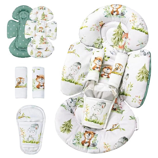 Generic Infant Car Seat Insert Compatible with Mamaroo Swing & Graco Swing and Infant Car Seat, Newborn Insert Baby Head Body Support, Reversible Design, Breathable Soft Fabric, 1Pcs - Green Woodland