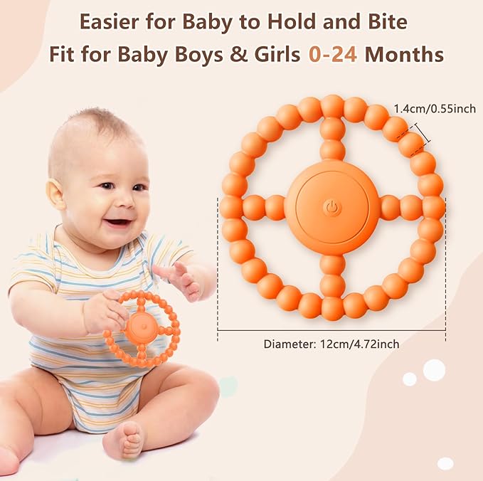 Vibrating Sensory Teething Toys,Baby Toys 6-18 Months, Autism Support & Oral Development, USB Rechargeable Teether for Toddlers, 1-2 Year Old Boys Christmas Girls Gifts idea (Orange)