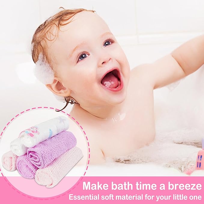 Viviland Baby Washcloths, Super Soft Baby Bath Towels for Newborn 24 Pack, Absorbent Face & Body Wash Cloth for Baby Girl, Mermaid Pattern, 9 x 9 inch