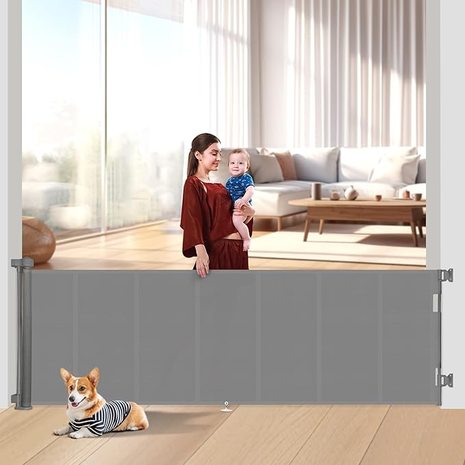 Upgraded 120 inch Retractable Baby Gates Extra Wide with Reinforced Strip Design to Prevent Crawling Through, 10 Foot Retractable Dog Gate, 34" Tall, Retractable Gate for Indoor/Outdoor