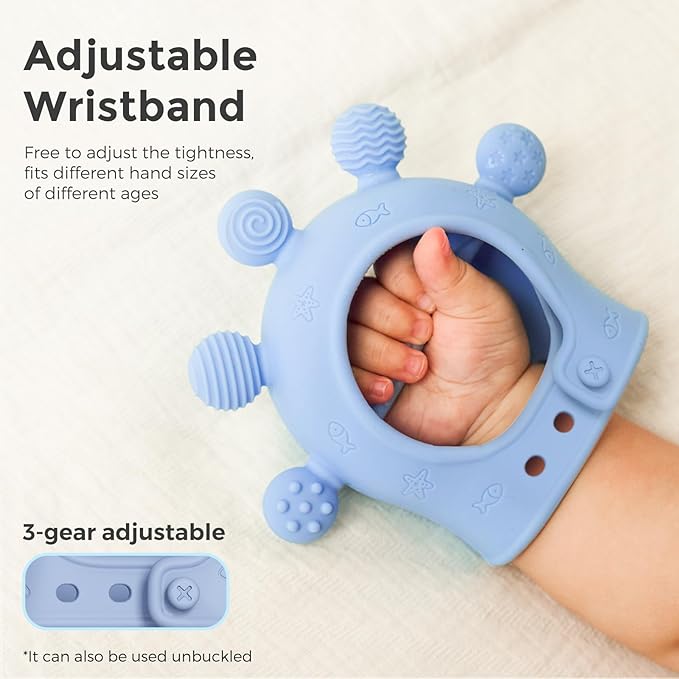Momcozy Baby Teether Toys | Food Grade Silicone Teething Relief 0-6 Months | Toy 6-12 Months | Baby Essential | Blue