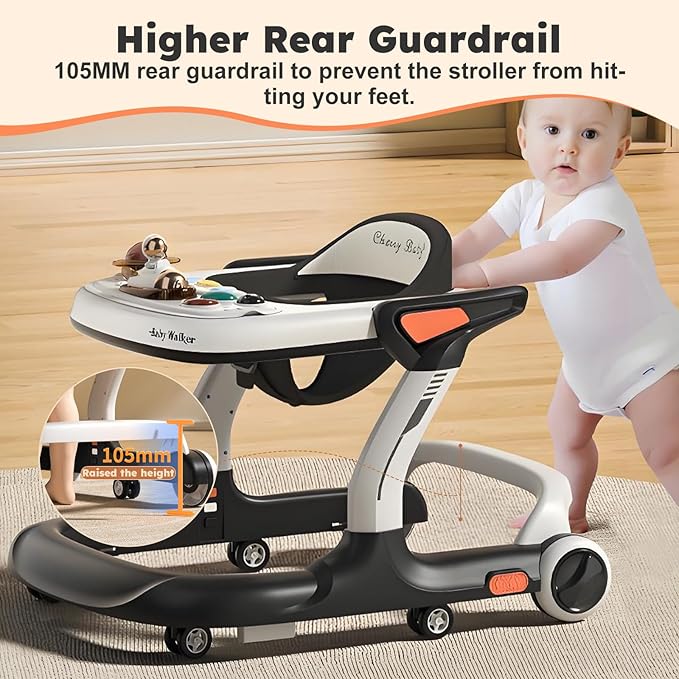 Baby Walker,Music & Lights Baby Walker with Wheels,9 Adjustable Heights Baby Activity Center,Baby Walkers with Foot Pads for Boys Girls Babies,Anti-Fall Bouncer Combo