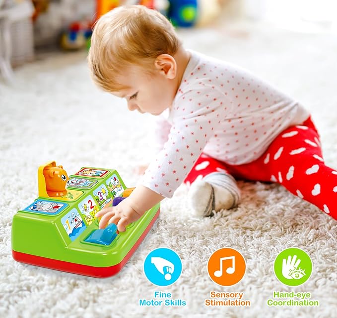Musical Pop-Up Cause and Effect Toys with Light & Music for 1-3 Year Olds, Baby Interactive Toy with Animal Sounds, Ideal Gifts for Babies Boys Girls
