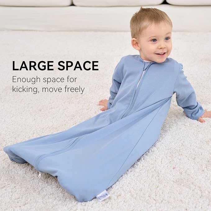 Baby Sleep Sack 0-6 Months, Long Sleeve Baby Wearable Blanket 0.5 Tog with Mittens, 2-Way Zipper Newborn Cotton Sleeping Sack for Boy and Girl Blue Sea 2 Pack (Small)