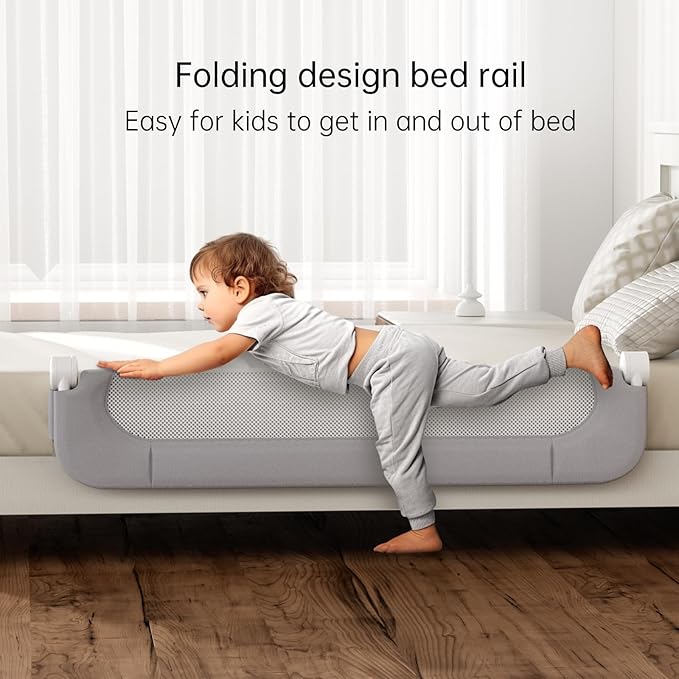 Folding Toddler Bed Rails for Crib,Safety Toddler Bed Rails,Bed Guard Rail with Reinforced Anchor Safety System,Bed Rail for Kids Fit,Bunk,Full Size,Queen,King,Twin(Grey,33"x23.6")