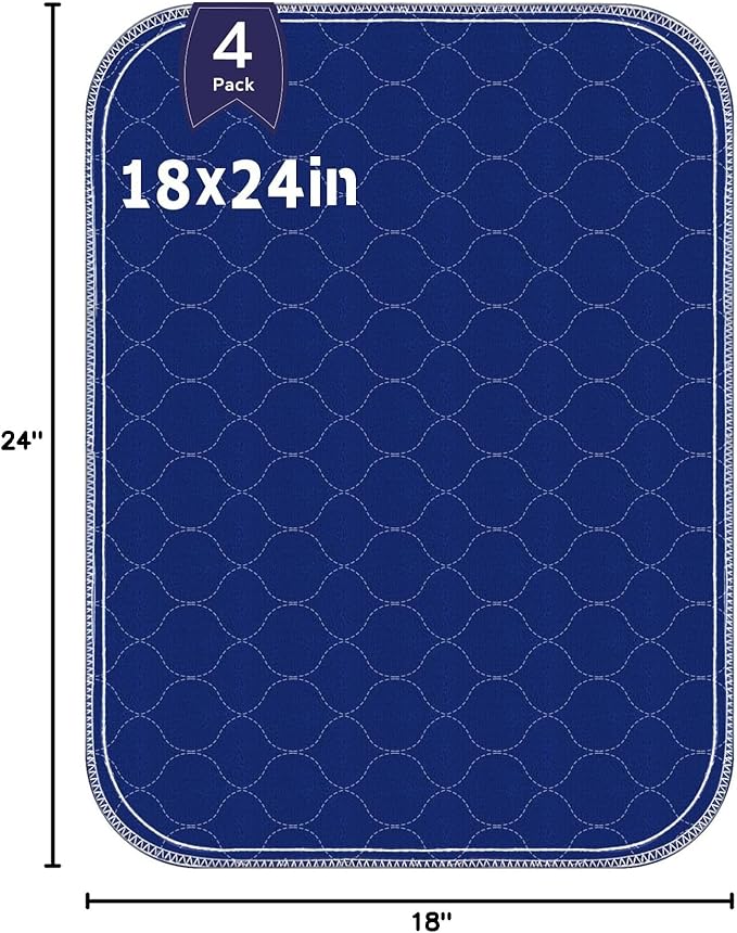 Alsunny® Incontinence Bed Pads Washable 18x24 Inch(4Pack),Pee Pads for Kid,Hide Stains,Reusable Bed Pads Washable Waterproof Pads for Kid,Pet,Bed Wetting Pads,Washable Incontinence Pads for Wheelchair