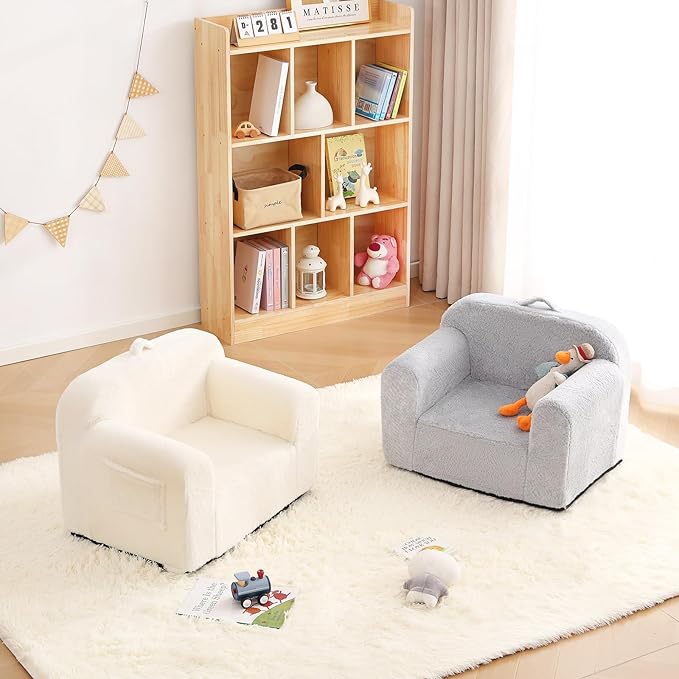Toddler Chair Plush Couch, Comfy Kids Sofa Lounger for Bedroom, Convertible Couch for Girls & Boys, Reading Chair