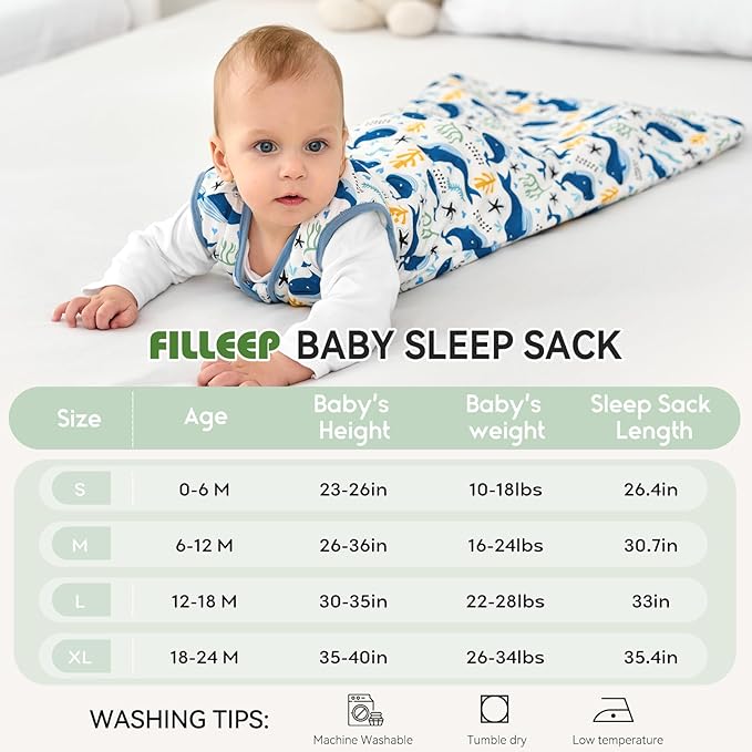 Baby Sleep Sack 6-12 Months Rayon Made From Bamboo 1.0 Tog Soft Wearable Blanket Baby Sleeping Bag for Infant Newborn 2-Way Zipper Toddler Sleep Sacks
