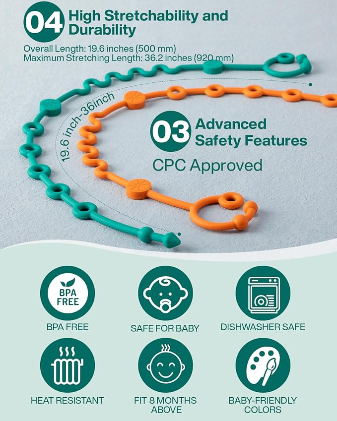 Toy Straps for Baby, Adjustable Toy Holder for Stroller Accessories, Silicone Baby Tether Pacifier Clip, No Throw Baby Travel Essential Leash for High Chair, Car Seat (3- Pack)