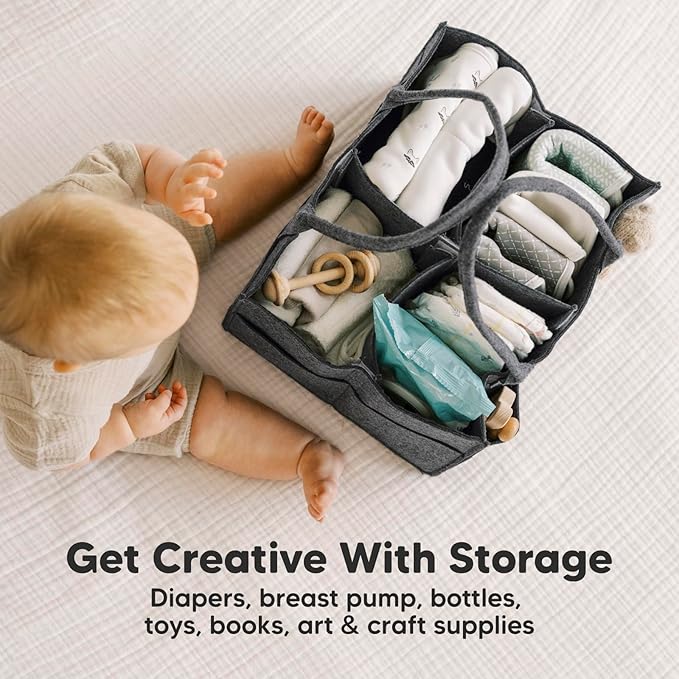 KeaBabies Baby Diaper Caddy Organizer with Handle - Portable Baby Organizers and Storage for Nursery, Changing Table, Large Travel Car Caddy, Girls, Boys Shower Gift Basket, New Mom Gifts(Mystic Gray)