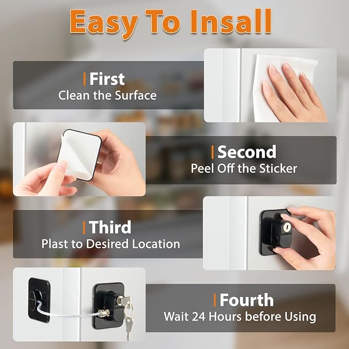 Refrigerator Lock, Child Safety Cabinet Locks, Mini Fridge Locks for Adults, Heavy Duty Lock for Refrigerator Cabinets, Drawers, Safety with Key, Black (6 PCS)