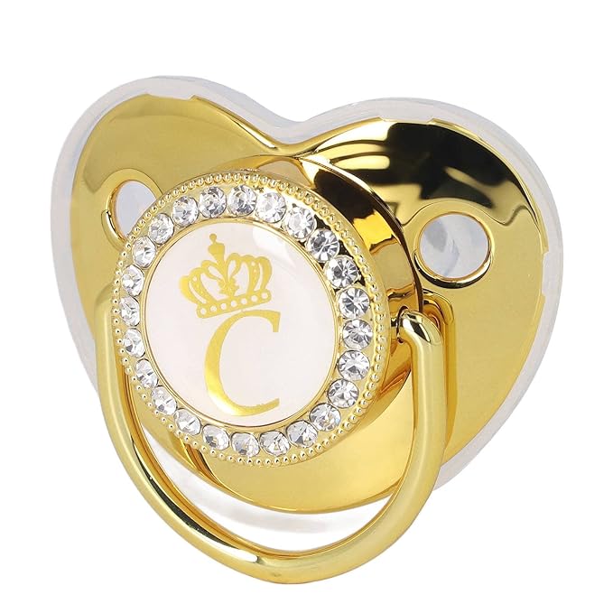 Golden Letter Baby Pacifier, Personalized Bling Pacifier with Pacifier Clips and Anti-Dust Cover for Baby Shower Newborn Birthday Photography ()