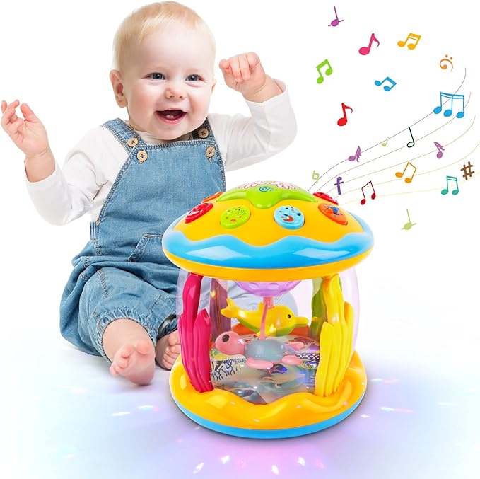 M SANMERSEN Baby Boys Toys 6-12 Months, Babies Ocean Rotating Lights Up Musical Toys for 0-6 12-18 Months Newborn Infant Crawling Tummy Time Toys 1 2 3 Baby Gifts - Blue