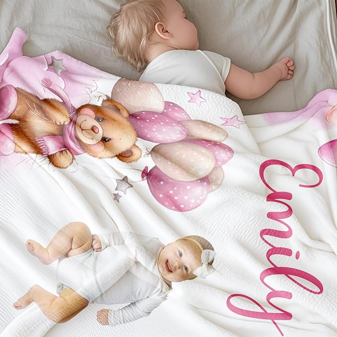 Ship Next Day, Personalized Baby Blanket for Boys Girls - Printed in USA, Custom Baby Blanket with Name Super Soft Plush Flannel, Easter Christmas Brithday Gifts for Baby Shower Kids Toddlers Newborn
