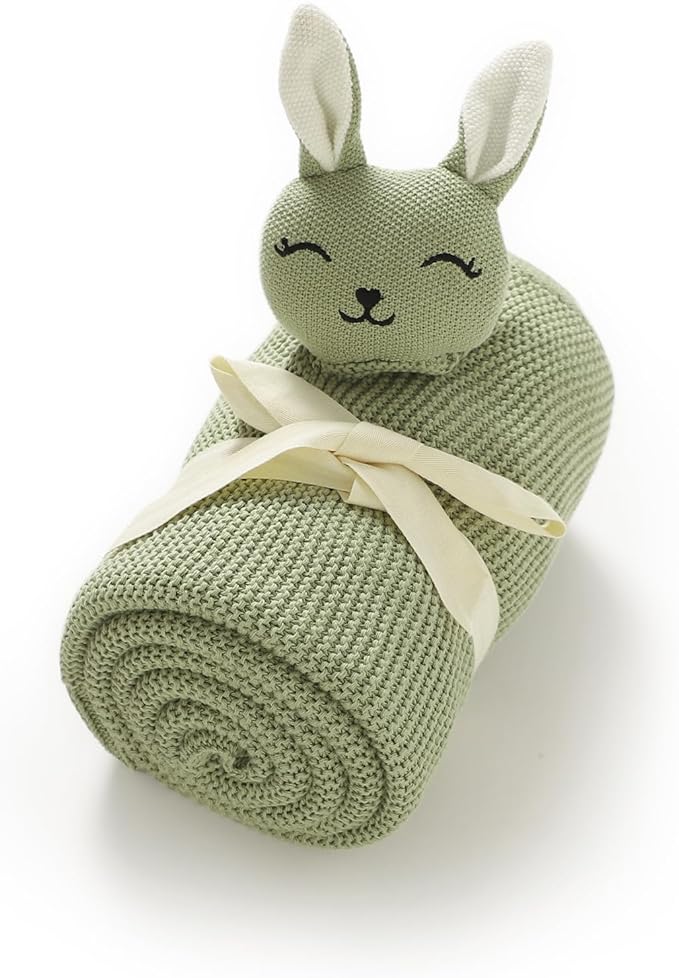 LAWKUL Bunny Lovey Baby Blanket Soft Plush Security Blanket Knit Snuggle Comfort for Newborns Toddlers Boy Girl Green 40x30in