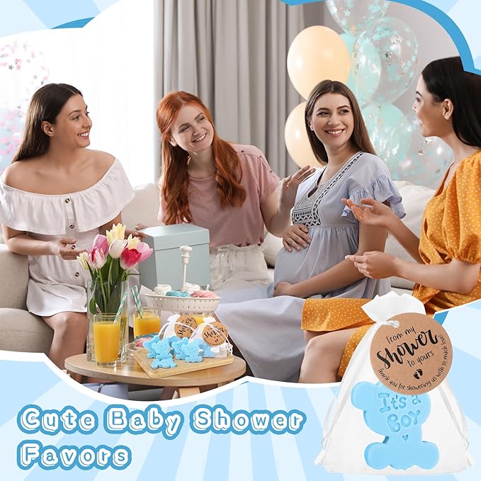 50 Sets Baby Shower Soap Favors for Guests Boy Girl Mini Handmade Scented Soaps with Thank You Tags and Organza Bags for Shower Gender Reveal Party Favors(It's A Boy,Blue Bear)