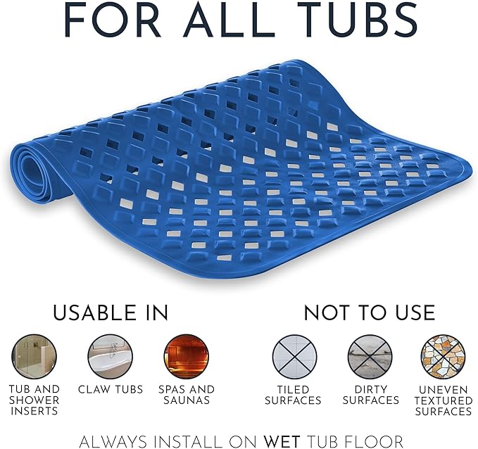 Homerella Bathtub Mat Anti-Slip Skin Sensitive 34.5 x 15.5 Inches, Royal Blue, Vinyl