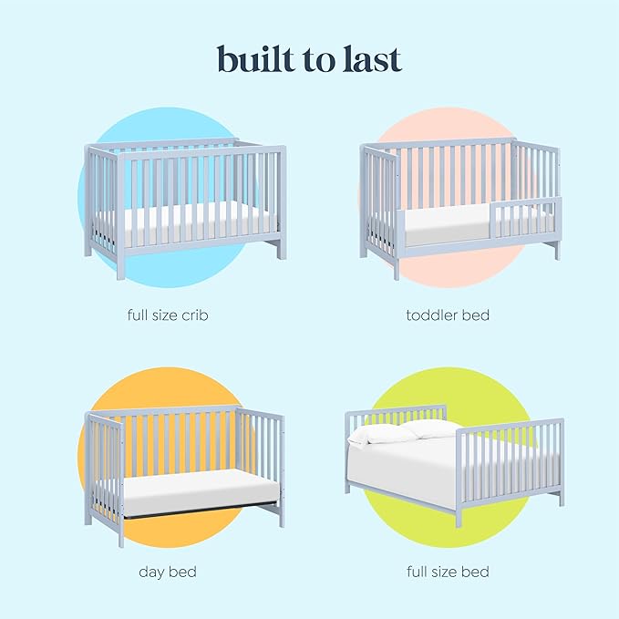 Carter's by DaVinci Colby 4-in-1 Low-Profile Convertible Crib in Powder Blue, Greenguard Gold Certified