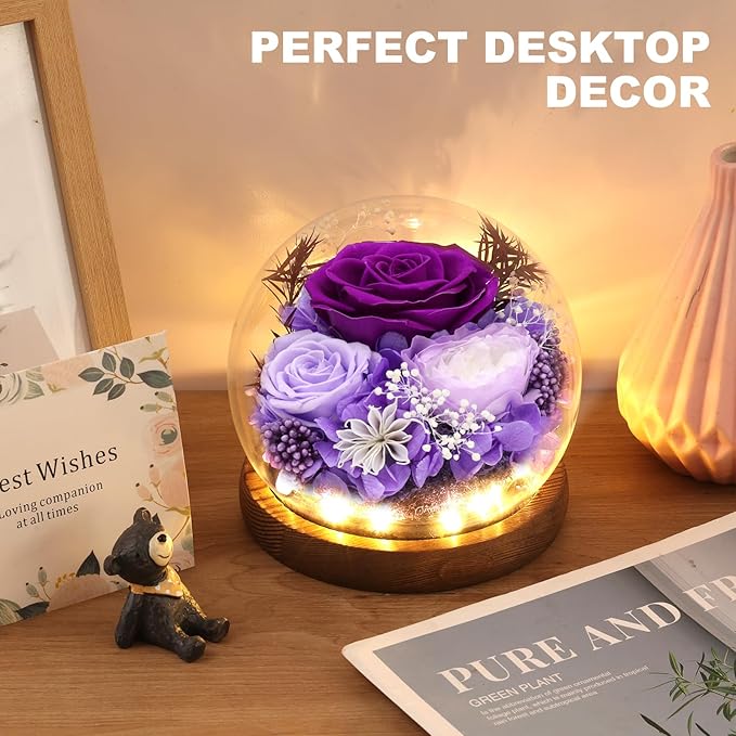 Lujechii Forever Flowers,Flowers for Delivery Prime.Birthday Gifts for Women,Moms, Lovers, Friends, Anniversaries, Preserved Flowers Unique Flower Gifts, Graduation Flower Bouquets(Purple)