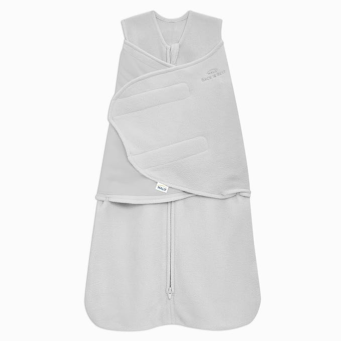 HALO Micro-Fleece Sleepsack Swaddle, 3-Way Adjustable Swaddle Blanket for Newborn and Infants, TOG 3.0 for Cold Climates, Hip Healthy, Grey, Small, 3-6 Months