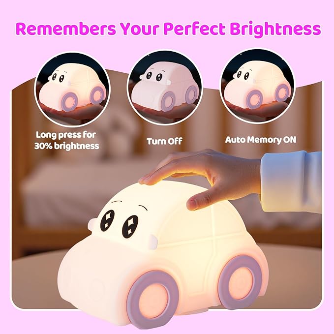 Car Night Light for Kids, Color Changing+Dimmable+1800mAh Rechargeable+Timer+Silicone, Squishy Touch Toddler Night Light, Novelty Nursery Nightlight for Kids Room, Funny Gifts, Girls, Baby