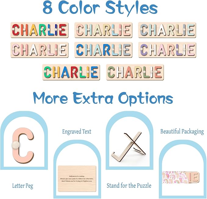 Wooden Name Puzzle for Toddlers 1-3, Alphabet Shape Number Name Puzzle for Kids Personalized Baby Gifts 1st Birthday Girl Boy Gifts, Learning Toys for Toddlers 1-3